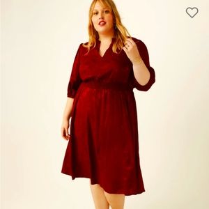 •NWT• Sandra Darren - Clara Ruched-Waist Midi Dress - Burgundy Red - 24W